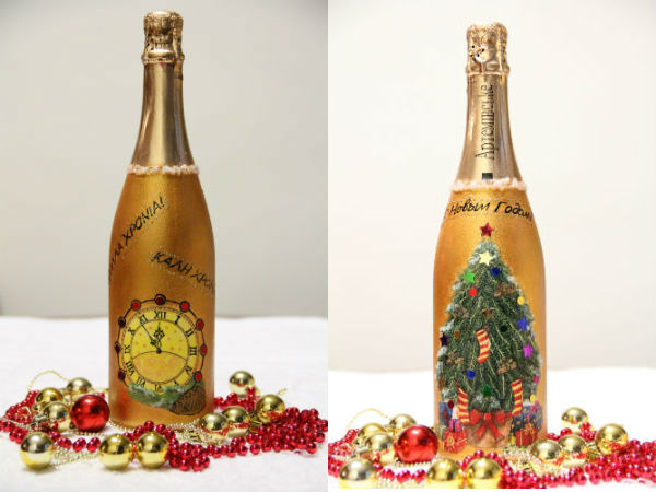 декупаж новогодней бутылки шампанского